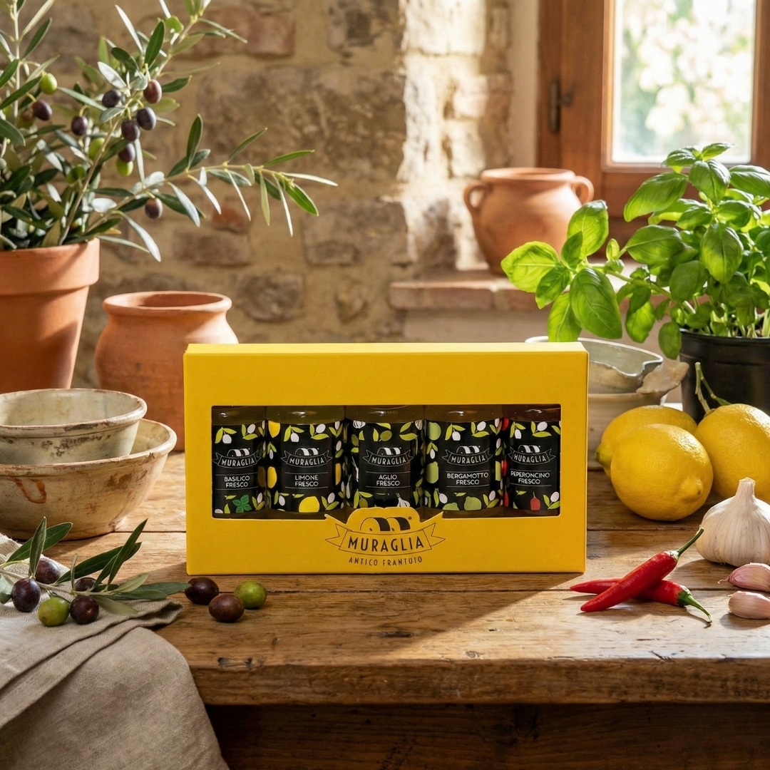 Frantoio Muraglia – Dárkové balení 5×20 ml ochucených extra panenských olivových olejů