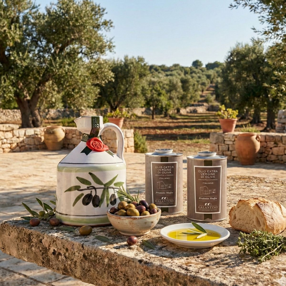 Galantino - Extra panenský olivový olej v keramickom balení - Angel & Duo olivových olejov v plechovke 2x250ml